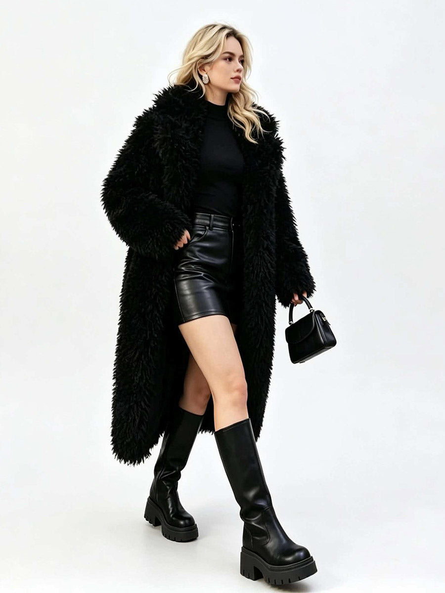 Apricot Longline Faux Fur Coat — view 18