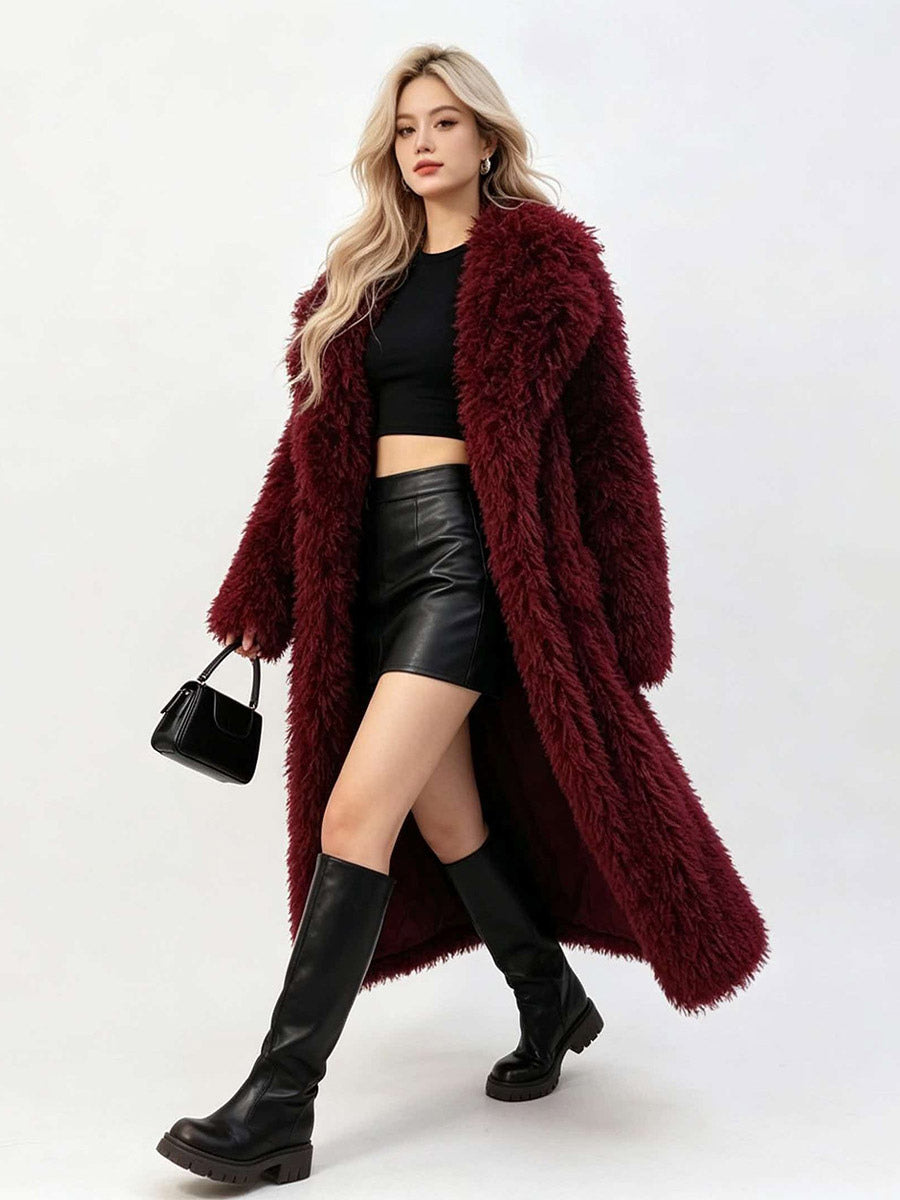 Apricot Longline Faux Fur Coat — view 8
