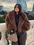 Brown Long-Sleeve Faux Fur Coat — view 1