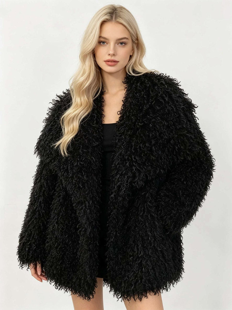 Apricot Long-Sleeve Faux Fur Coat — view 12