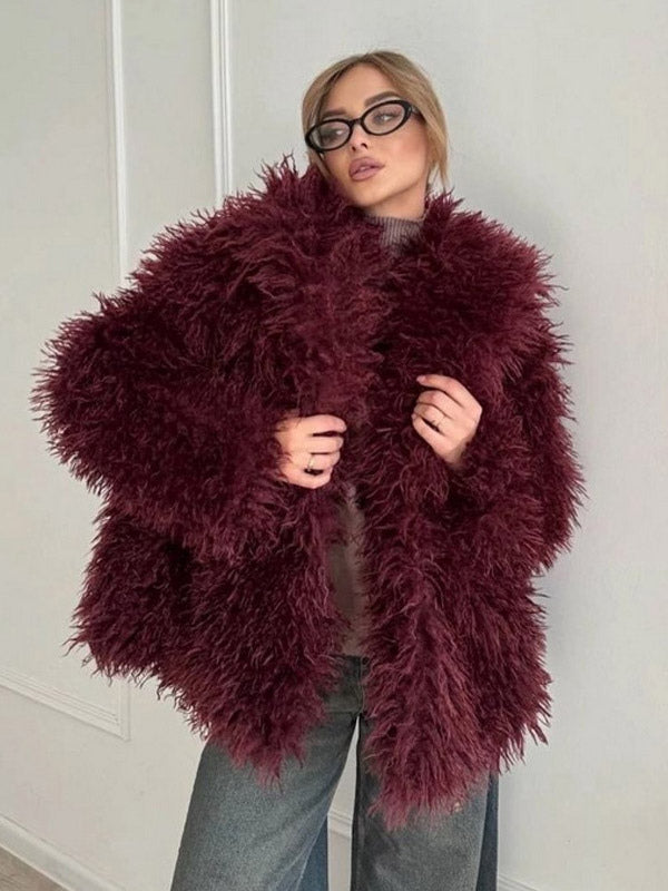 Apricot Long-Sleeve Faux Fur Coat — view 3