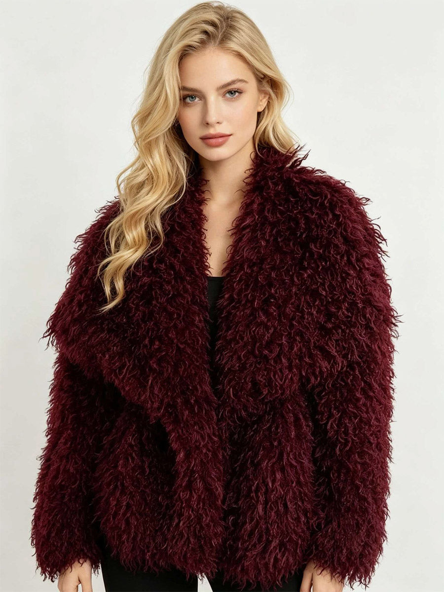 Apricot Long-Sleeve Faux Fur Coat — view 2
