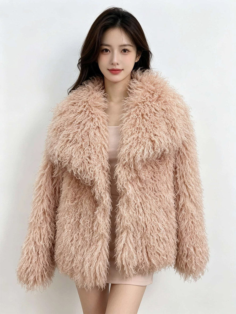 Apricot Long-Sleeve Faux Fur Coat — view 11