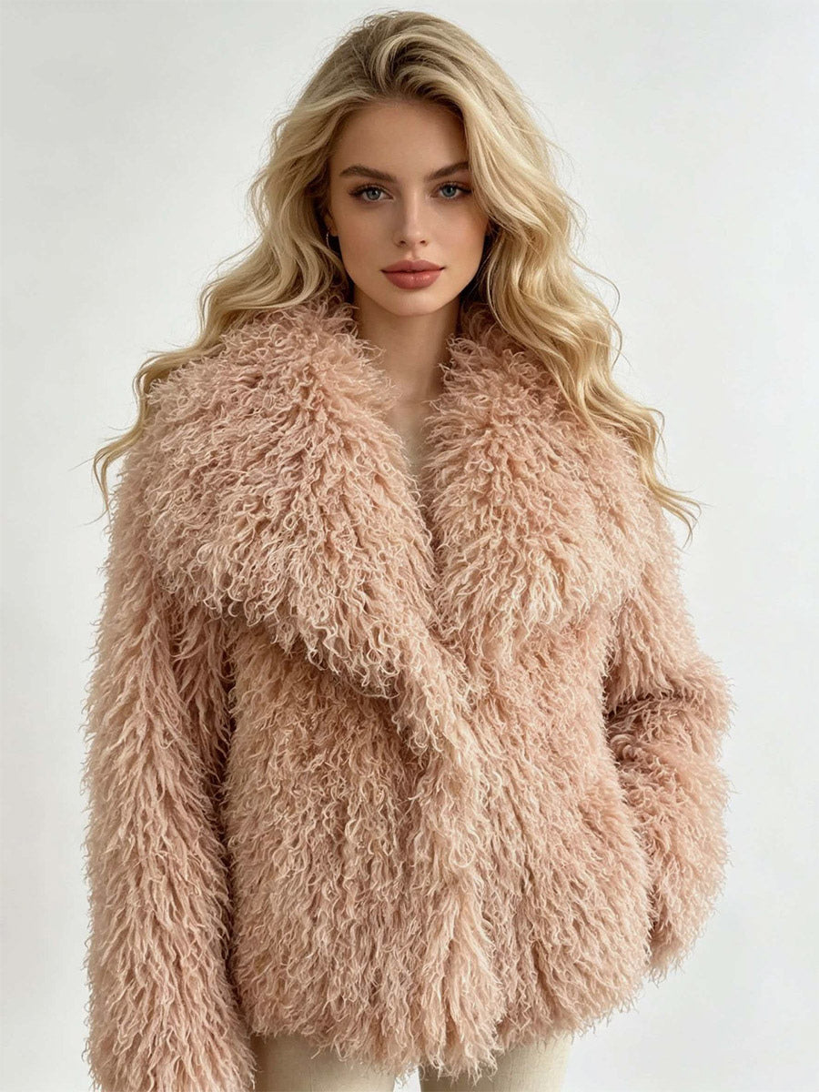 Apricot Long-Sleeve Faux Fur Coat — view 10