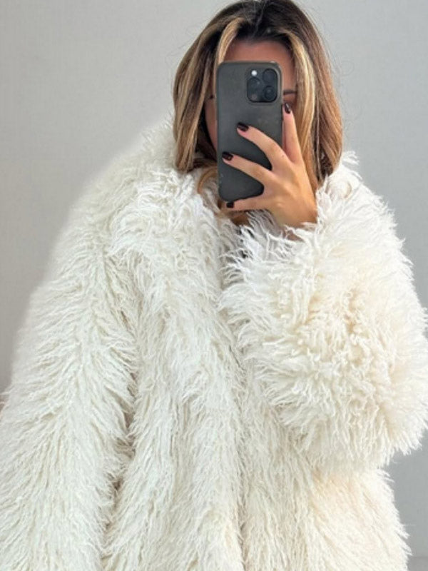 Apricot Long-Sleeve Faux Fur Coat — view 14