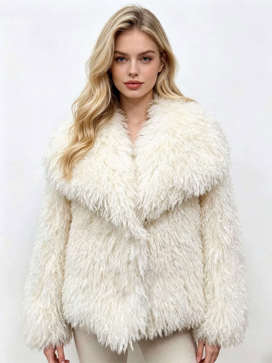 Apricot Long-Sleeve Faux Fur Coat — view 13