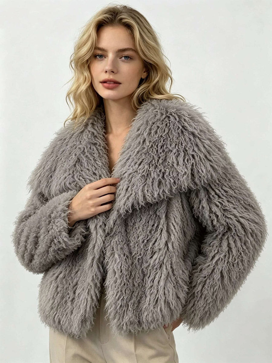 Apricot Long-Sleeve Faux Fur Coat — view 9