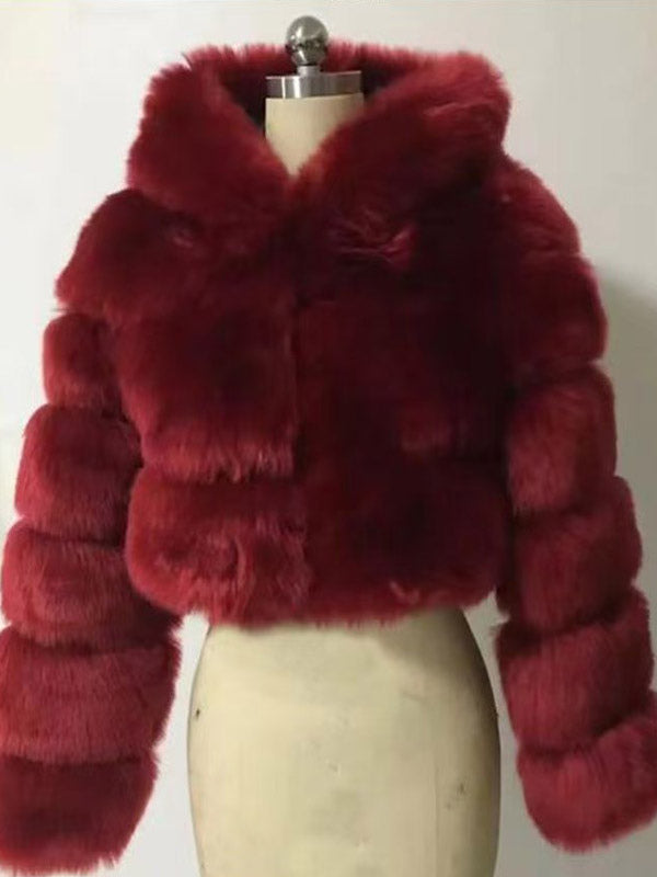 Transparent Long-Sleeve Cropped Hooded Faux Fur Coat — view 6
