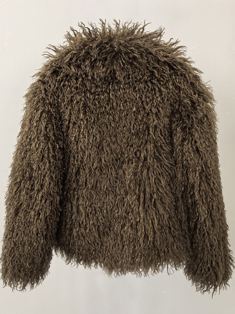 Apricot Long-Sleeve Faux Fur Coat — view 5