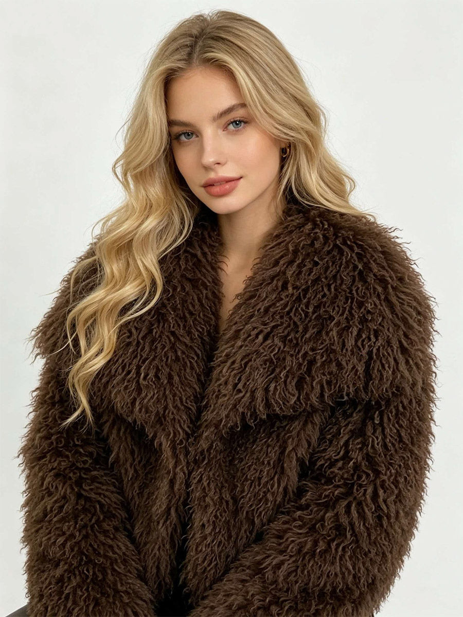 Apricot Long-Sleeve Faux Fur Coat — view 6
