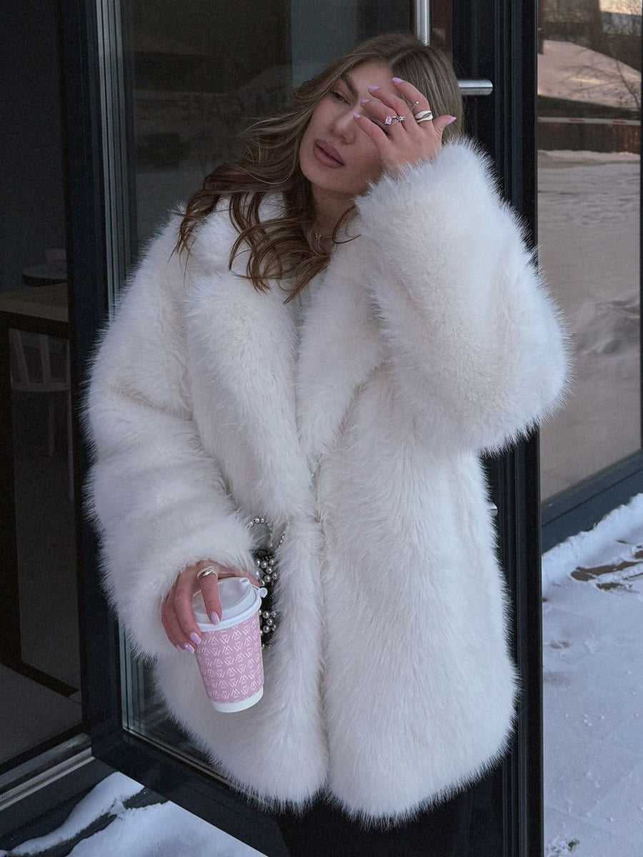 White Belted Faux Fur Coat — view 3