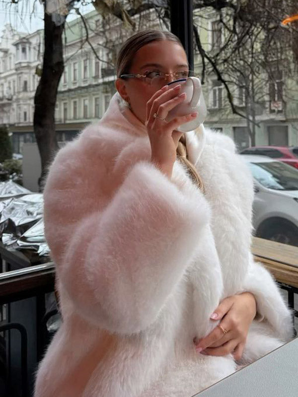 white belted faux fur coat — view 5