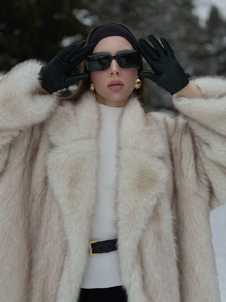 Ivory Longline Faux Fur Coat — view 5