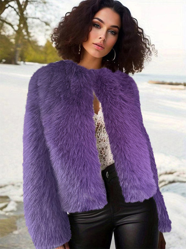Apricot Long-Sleeve Round-Neck Coat — view 2