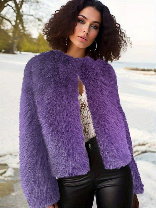 Apricot Long-Sleeve Round-Neck Coat — view 2