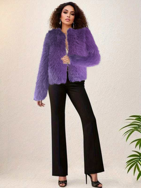 Apricot Long-Sleeve Round-Neck Coat — view 3