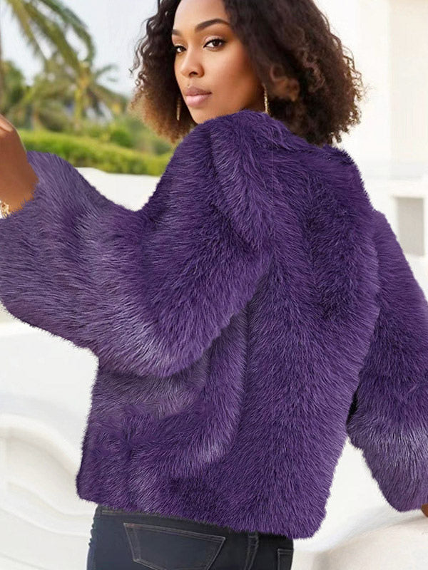 Apricot Long-Sleeve Round-Neck Coat — view 4