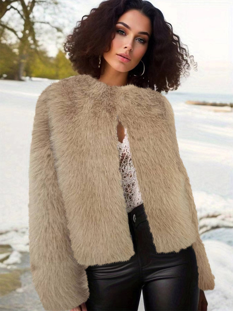 Apricot Long-Sleeve Round-Neck Coat — view 6