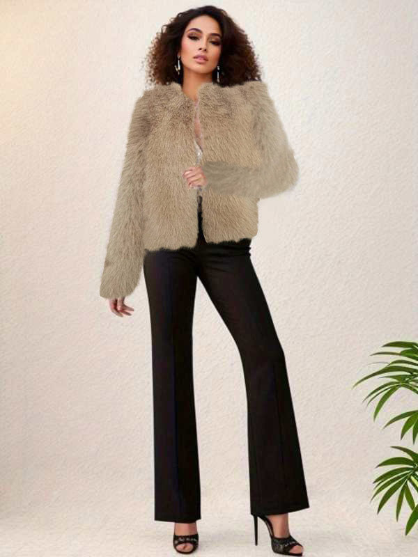 Apricot Long-Sleeve Round-Neck Coat — view 7