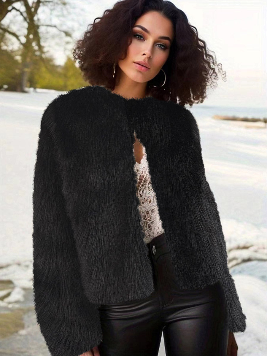 Apricot Long-Sleeve Round-Neck Coat — view 8