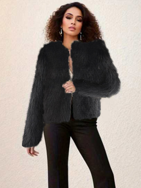 Apricot Long-Sleeve Round-Neck Coat — view 9