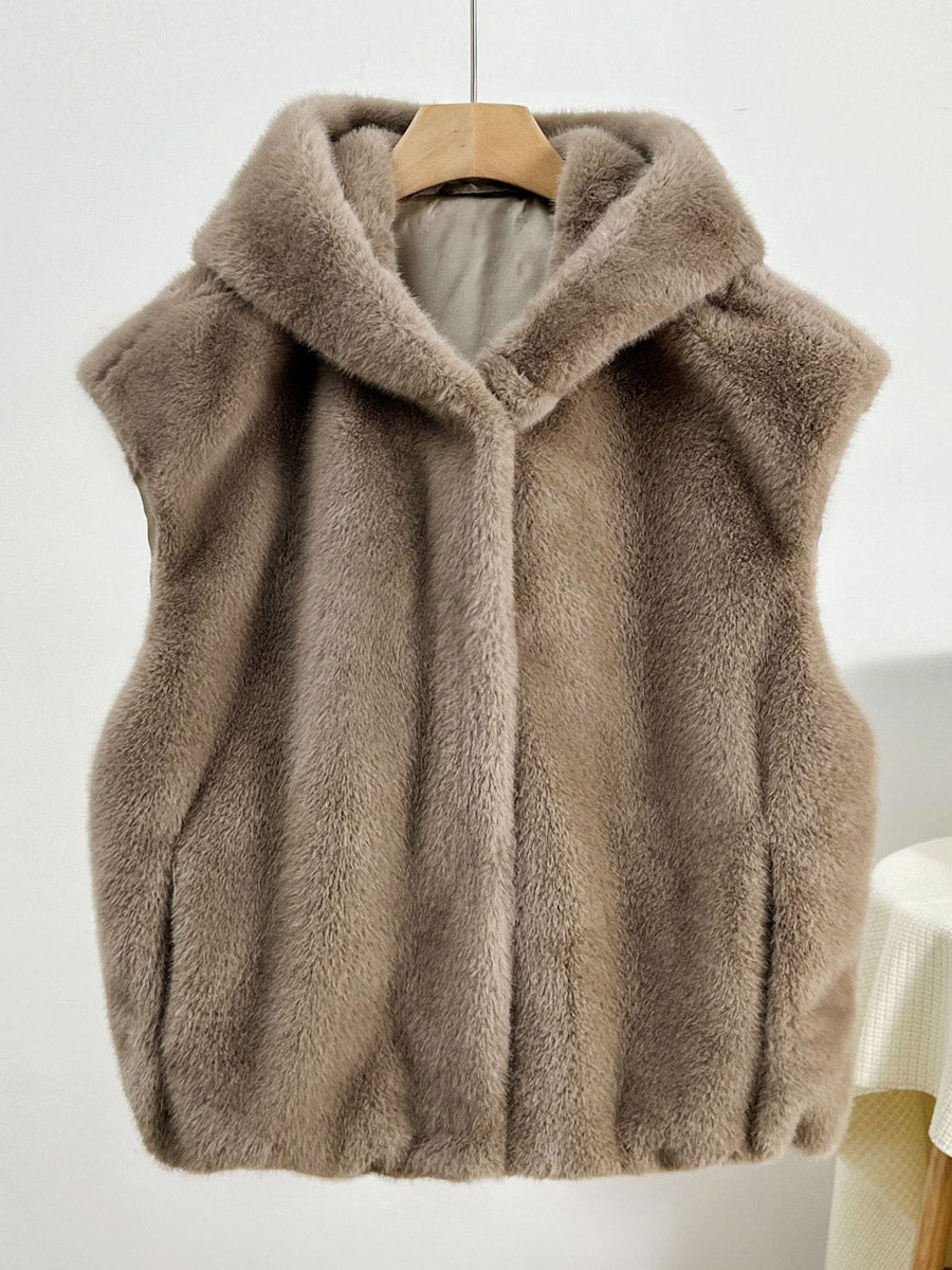 Apricot Sleeveless Hooded Midi Jacket — view 7