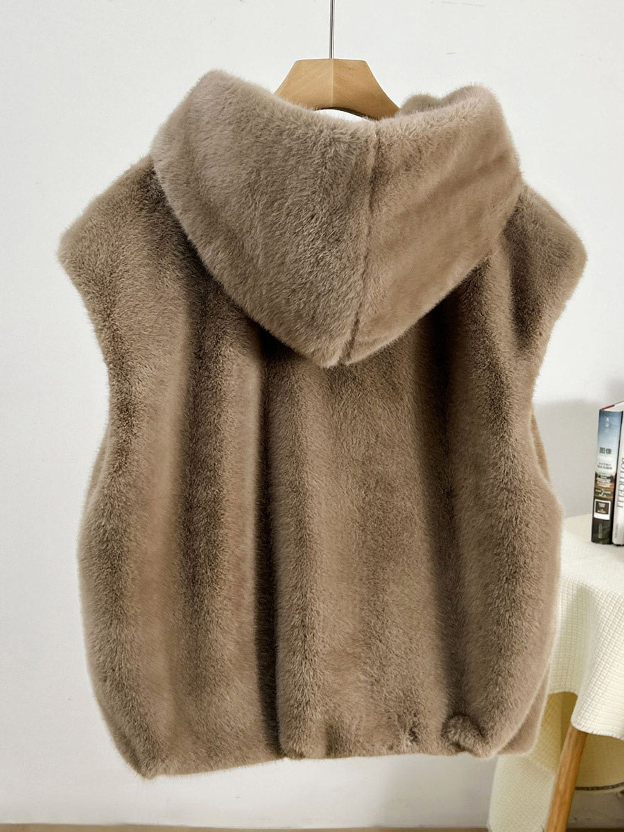 Apricot Sleeveless Hooded Midi Jacket — view 8