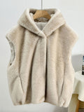 Apricot Sleeveless Hooded Midi Jacket — view 1