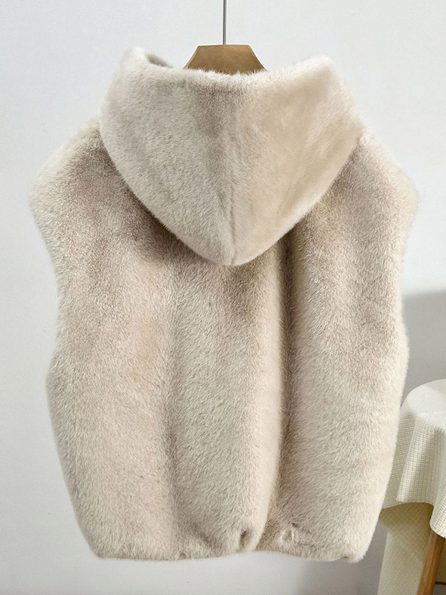 Apricot Sleeveless Hooded Midi Jacket — view 2