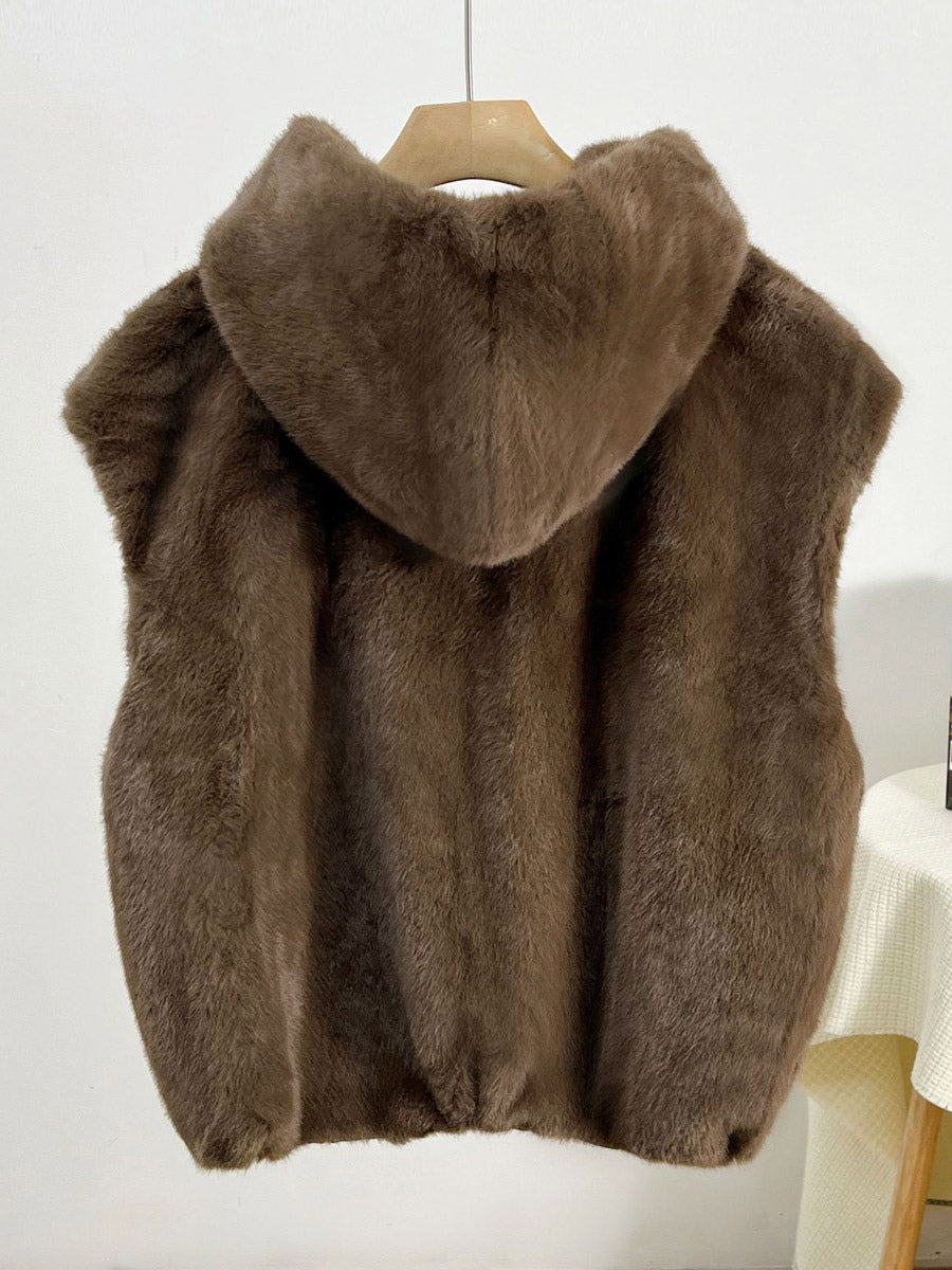 Apricot Sleeveless Hooded Midi Jacket — view 6