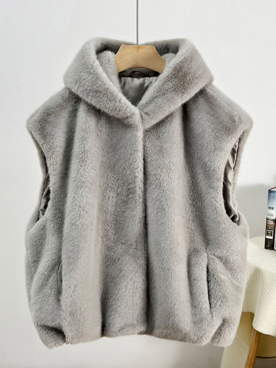 Apricot Sleeveless Hooded Midi Jacket — view 9