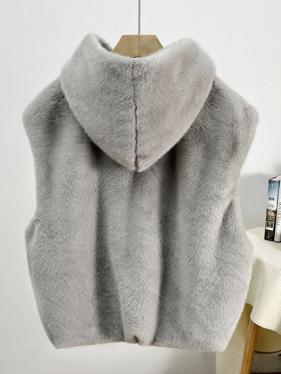 apricot sleeveless hooded midi jacket — view 10