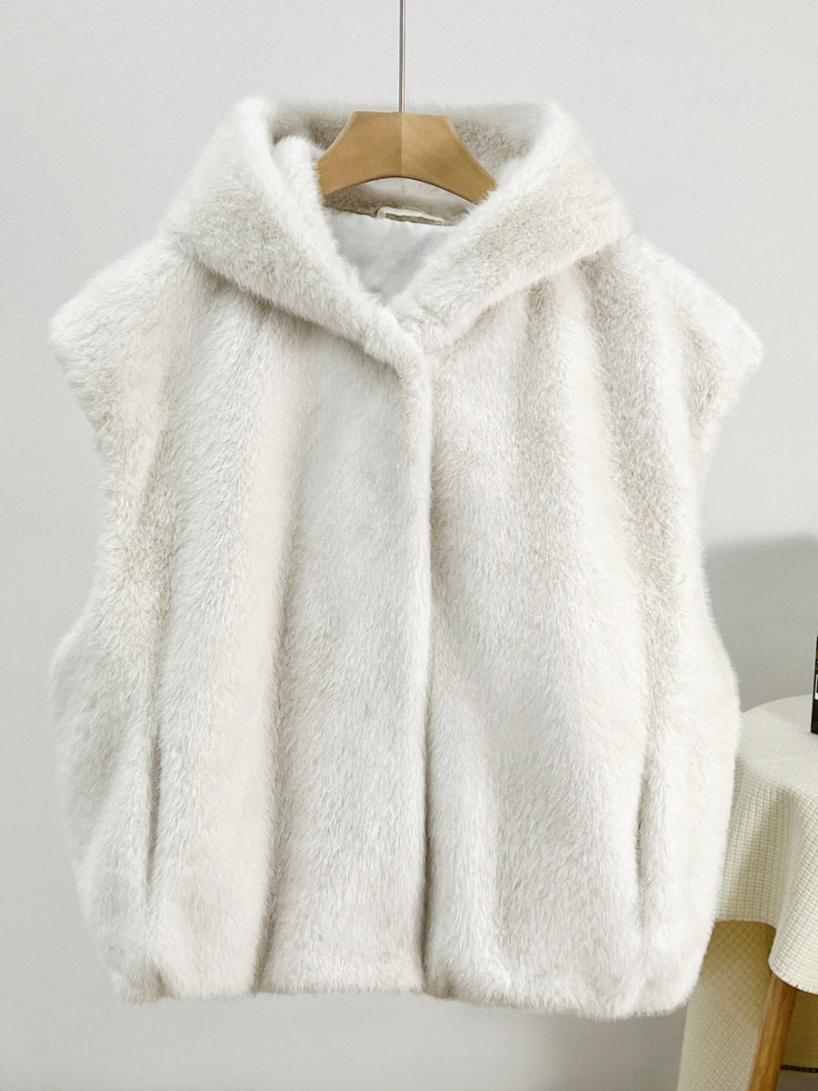 Apricot Sleeveless Hooded Midi Jacket — view 15
