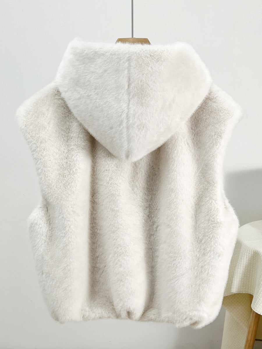 Apricot Sleeveless Hooded Midi Jacket — view 16