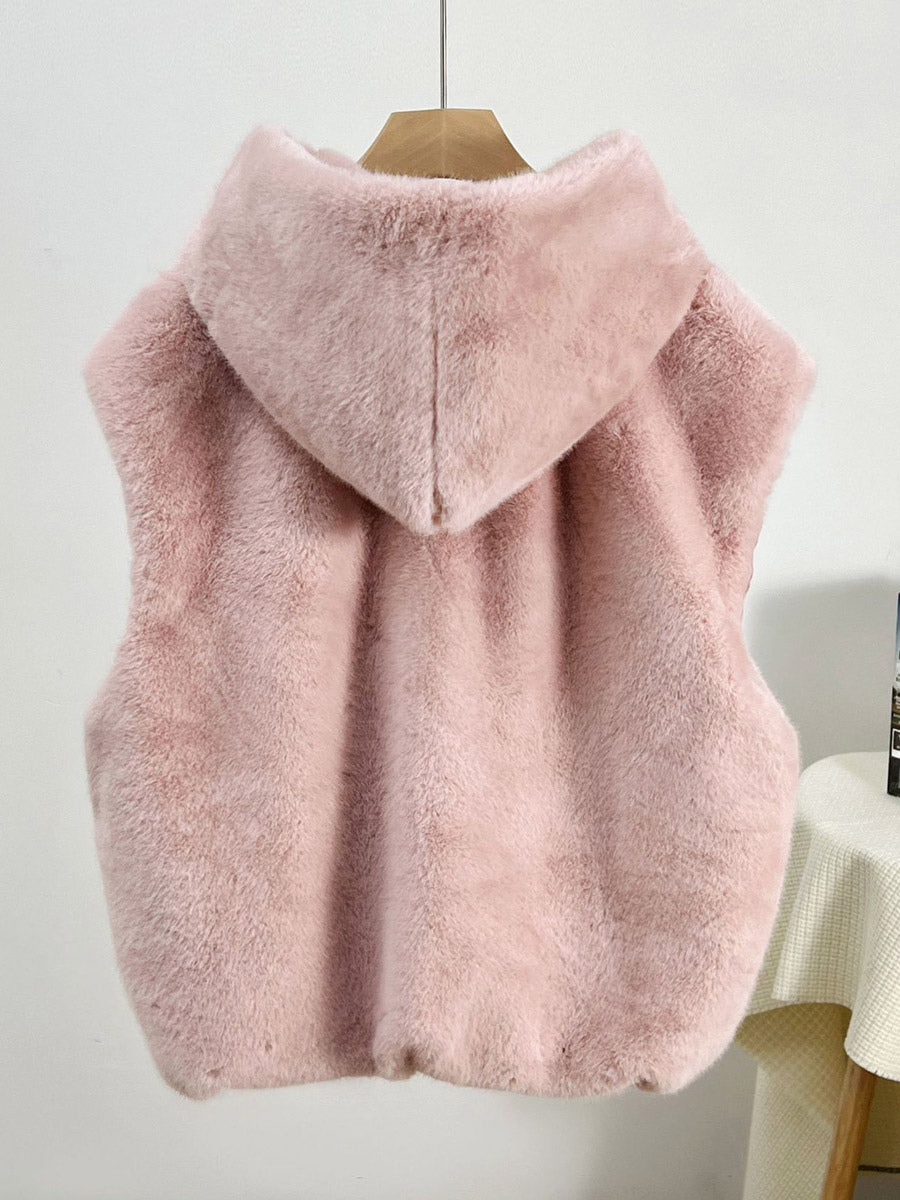 Apricot Sleeveless Hooded Midi Jacket — view 12