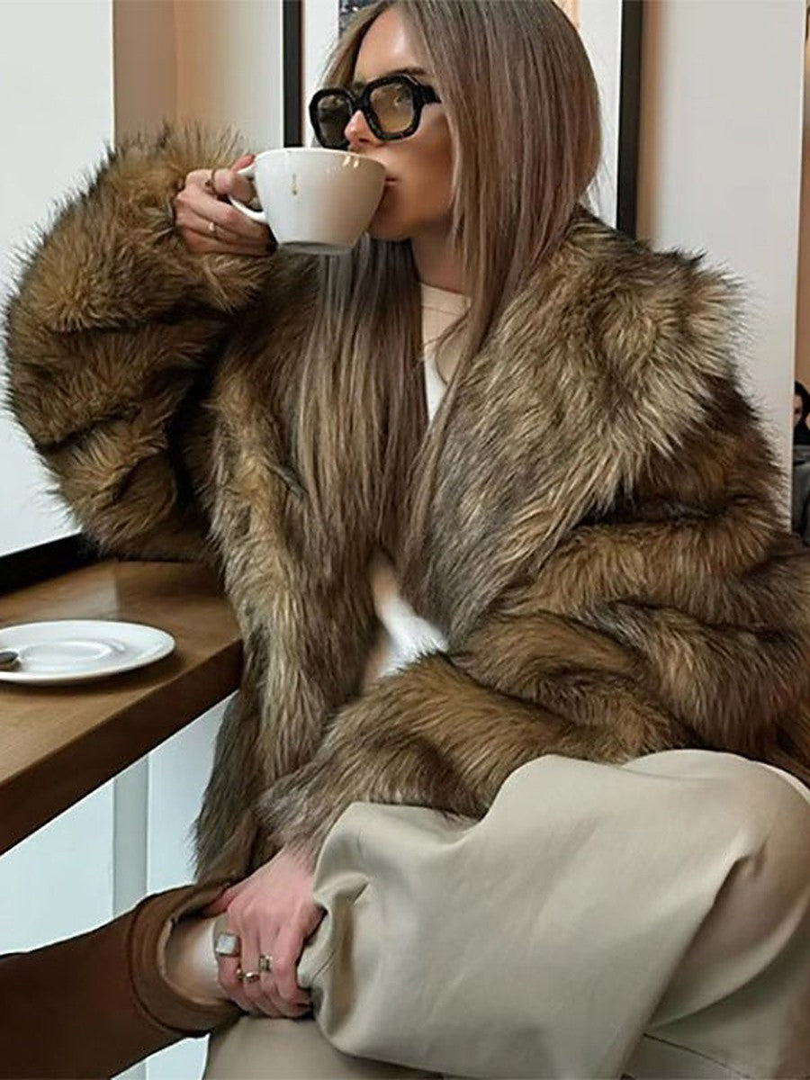 Brown Faux Fur Coat — view 1