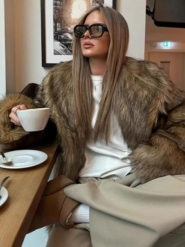 Brown Faux Fur Coat — view 2