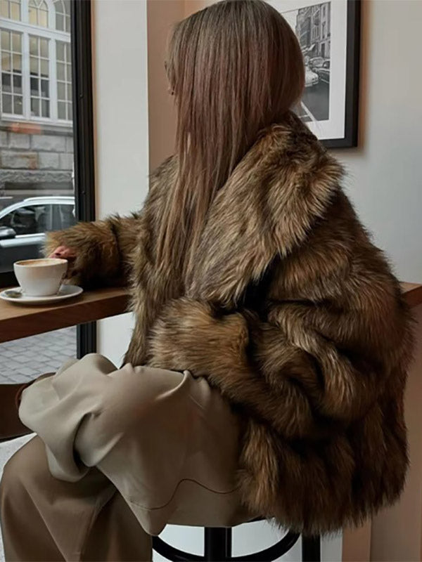 Brown Faux Fur Coat — view 4