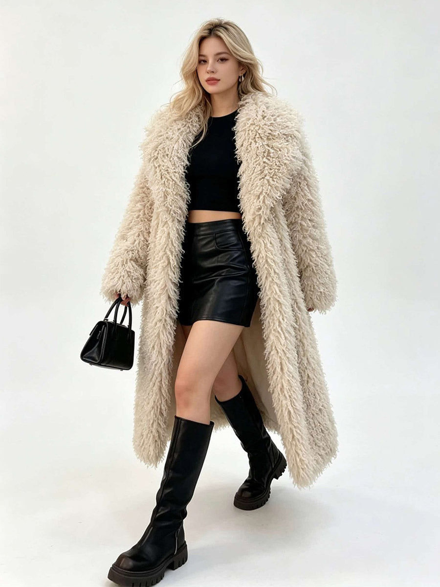 Apricot Longline Faux Fur Coat — view 3
