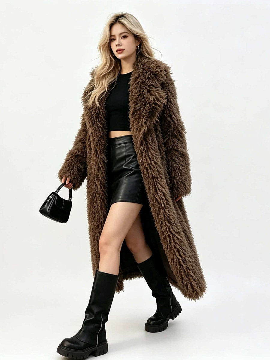 Apricot Longline Faux Fur Coat — view 10
