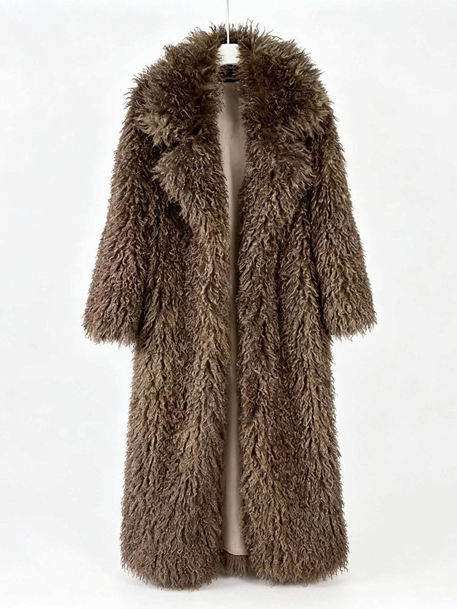 Apricot Longline Faux Fur Coat — view 12