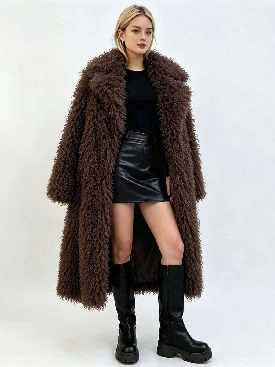 Apricot Longline Faux Fur Coat — view 13