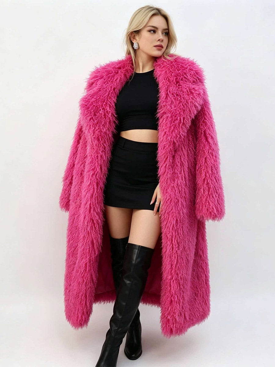 Apricot Longline Faux Fur Coat — view 4
