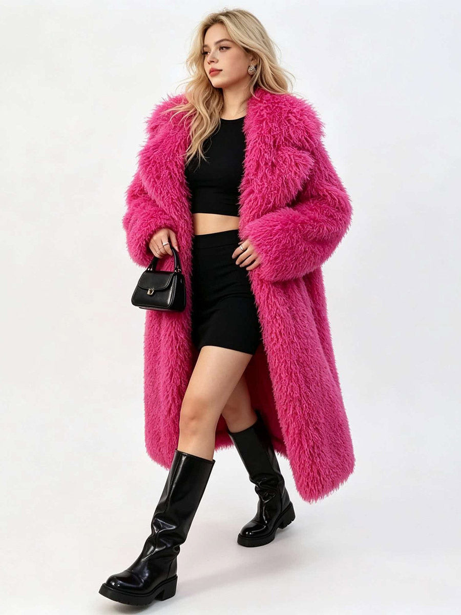 Apricot Longline Faux Fur Coat — view 5