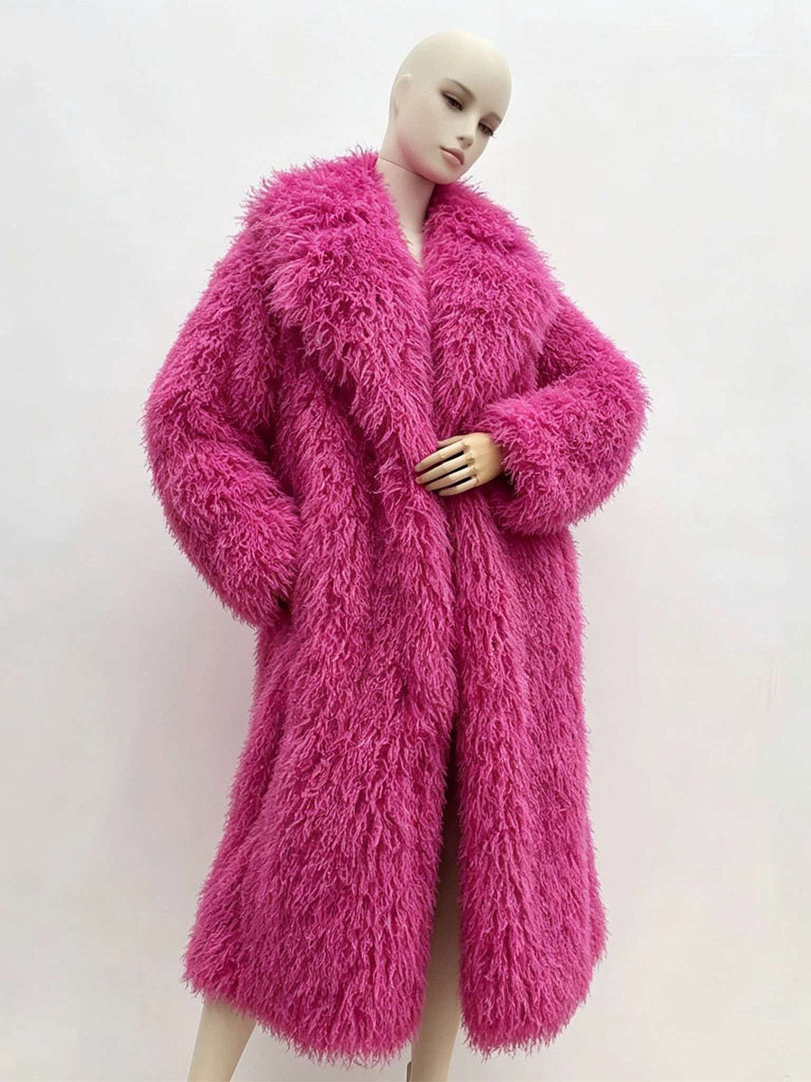 Apricot Longline Faux Fur Coat — view 6