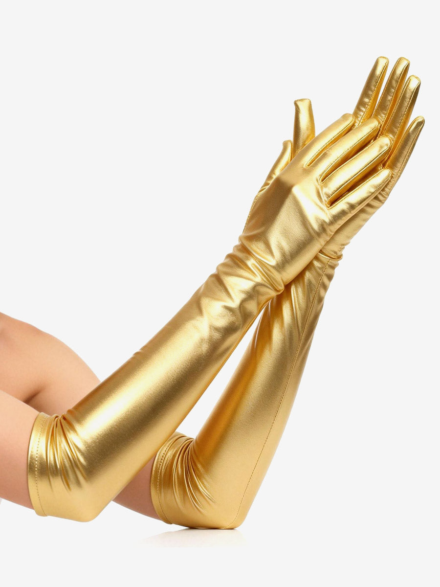 gold metallic longline bow detail gloves — view 1