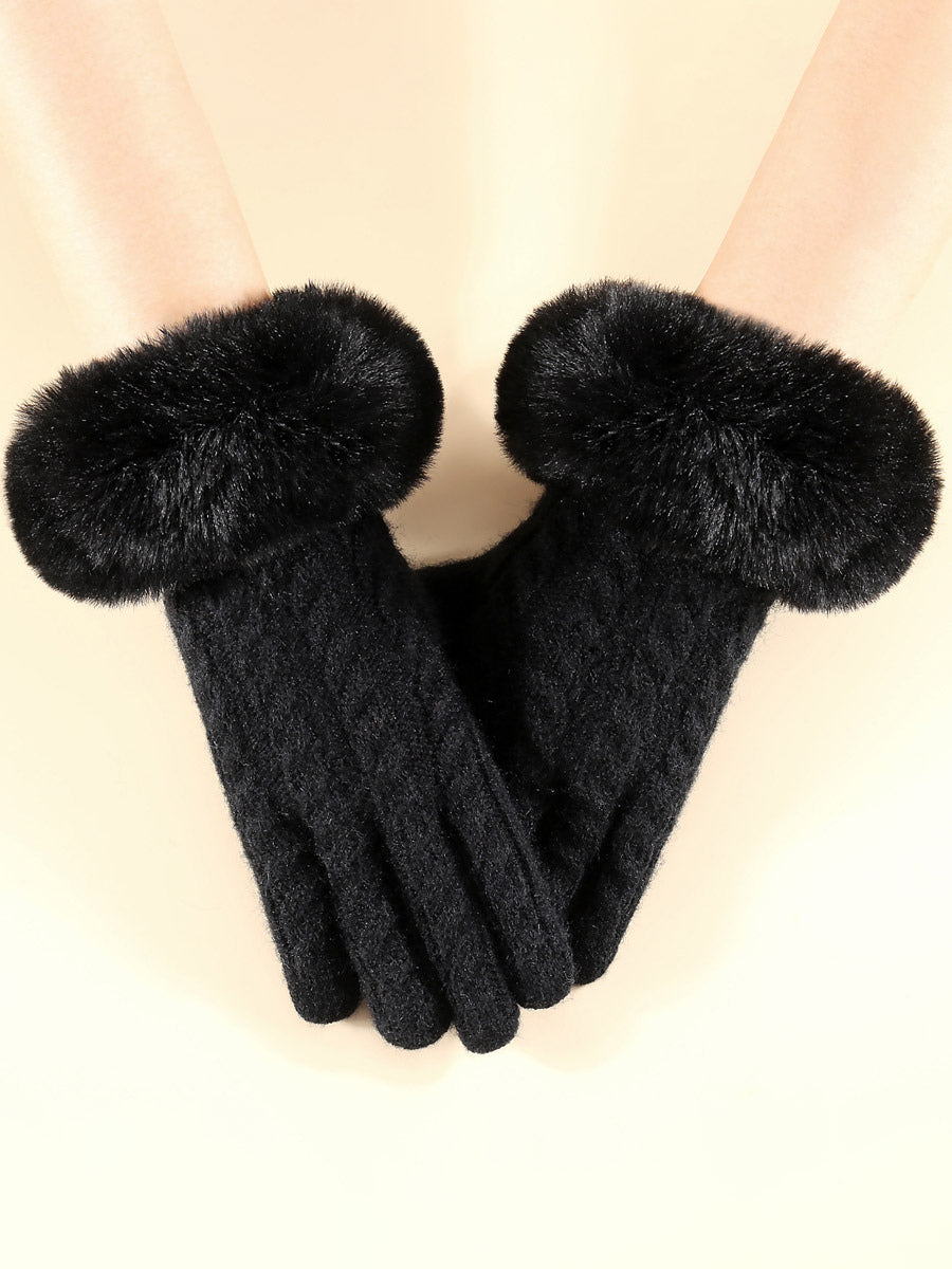 ivory knitted faux fur gloves — view 6