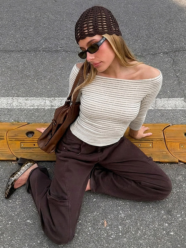 Black Off-Shoulder Cropped Fitted Shirt — view 5