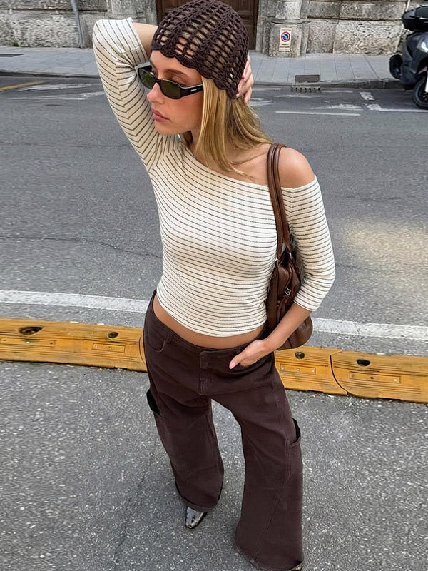 Black Off-Shoulder Cropped Fitted Shirt — view 2