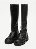 Black Round-Toe Zip Foldover Knee-High Boots — view 1
